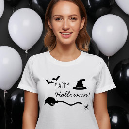 Witch Hat and Broom with Spider and Fladdermus Hal T Shirt