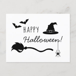 Witch Hat and Broom with Spider and Fladdermus Hal Vykort