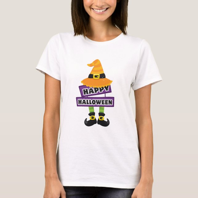 Witch Hat and Feet Halloween T Shirt (Framsida)