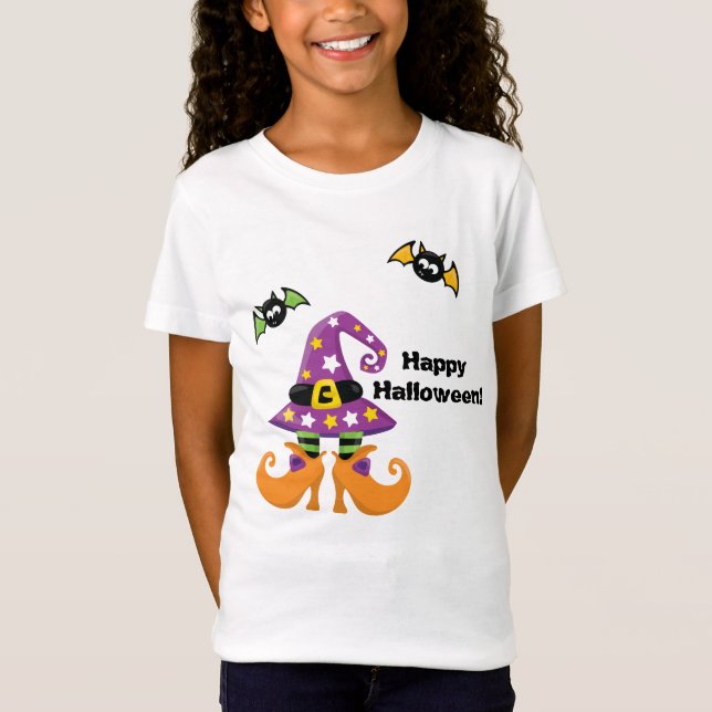 Witch Hat and Feet Halloween T Shirt (Framsida)