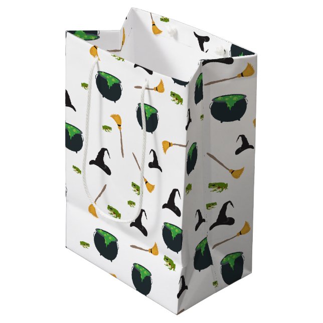 Witch Hat Broom Caldron Halloween Mönster (Framsidan Vinklad)