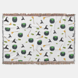 Witch Hat Broom Caldron Halloween Mönster Filt