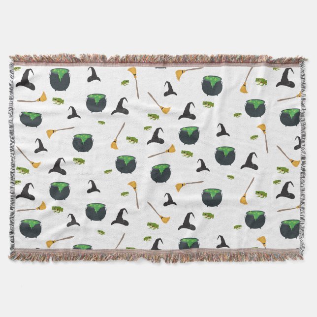 Witch Hat Broom Caldron Halloween Mönster Filt (Framsidan)