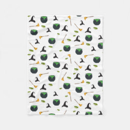 Witch Hat Broom Caldron Halloween Mönster Fleecefilt