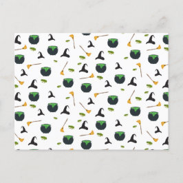 Witch Hat Broom Caldron Halloween Mönster Helg Vykort