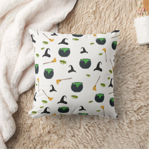 Witch Hat Broom Caldron Halloween Mönster Kudde