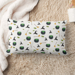 Witch Hat Broom Caldron Halloween Mönster Lumbarkudde