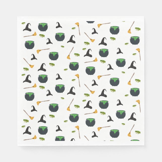 Witch Hat Broom Caldron Halloween Mönster Pappersservett (Framsidan)