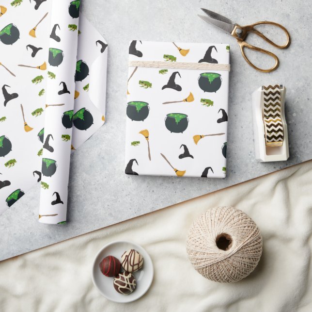 Witch Hat Broom Caldron Halloween Mönster Presentpapper (Hantverk)