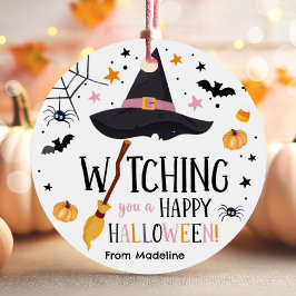 Witch Hat Broom Happy halloween Spindelnät Spooky Gåvor Etiketter