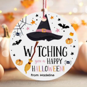 Witch Hat Broom Happy halloween Spindelnät Spooky Gåvor Etiketter