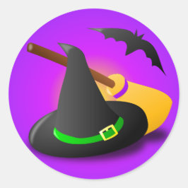 Witch Hat Broom Lila Gradient Runt Klistermärke
