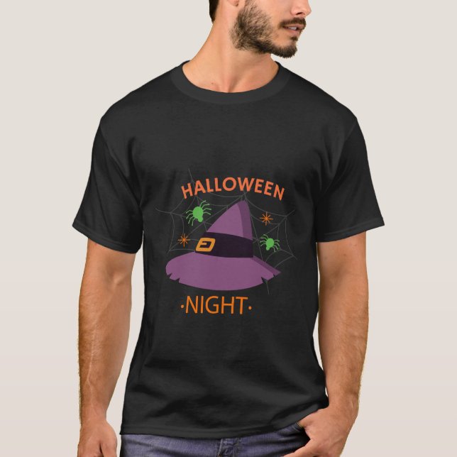 Witch Hat Halloween Spiders Natt T Shirt (Framsida)