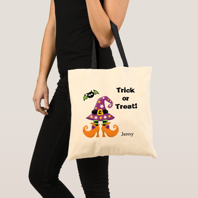 Witch Hat och Feet Halloween Bus eller godis Tygkasse (Framsida (produkt))