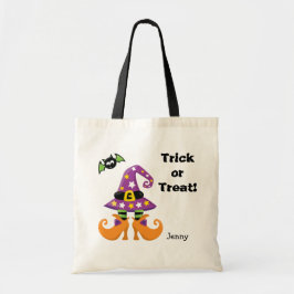 Witch Hat och Feet Halloween Bus eller godis Tygkasse