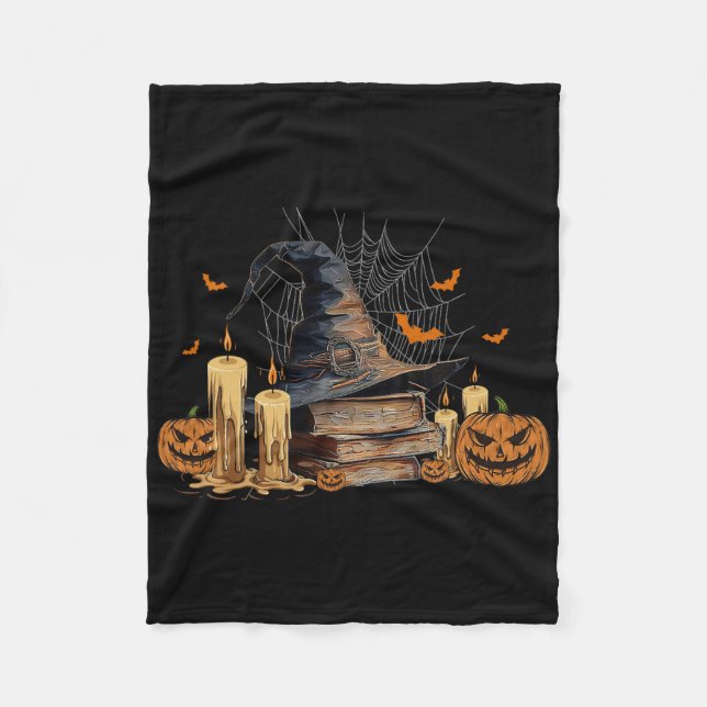 Witch Hat och Magic Bok-taloky Bibliotek Halloween Fleecefilt (Framsidan)