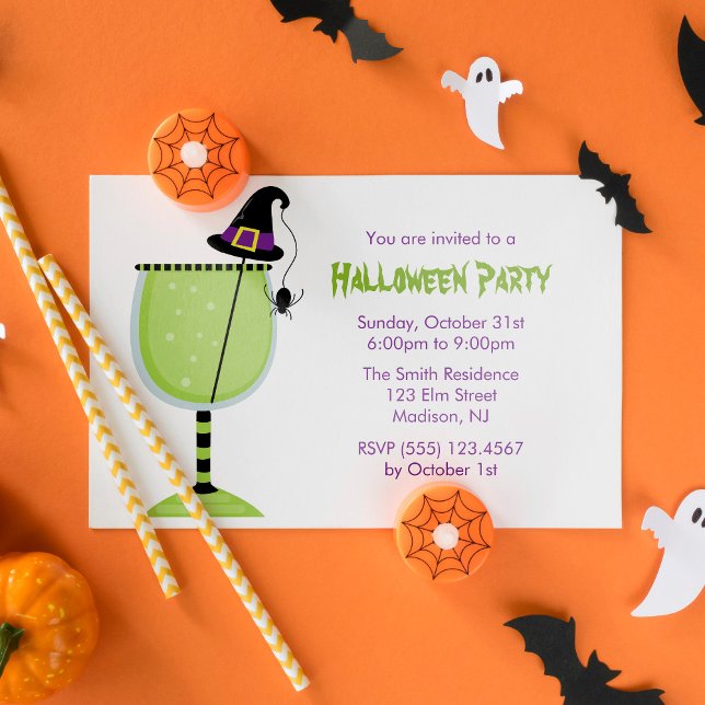 Witch Hat och Spider Halloween Cocktail Party Inbjudningar (Skapare uppladdad)