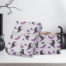 Witch Hat Shoes och Fladdermus Lilac Halloween Mön Presentpapper
