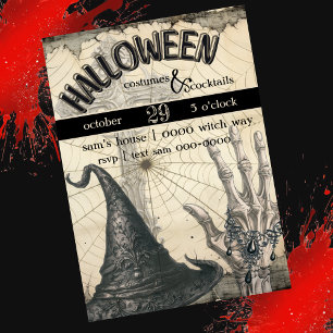 Witch Hat Skeleton Hand Spindelnät Halloween Inbjudningar