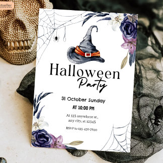 Witch Hat & Spindelnät Watercolor Halloween fest Inbjudningar