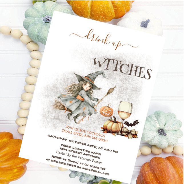 Witch Hat Vin Pumpkin Halloween Inbjudningar (Skapare uppladdad)