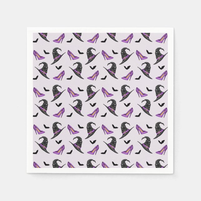 Witch Hat with Shoes Lila Halloween Mönster Pappersservett (Framsidan)