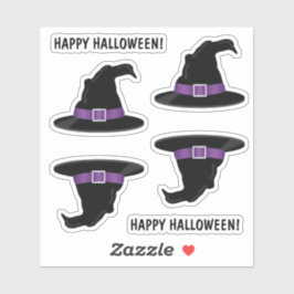 Witch Hats med Lila Information om Happy halloween Klistermärken