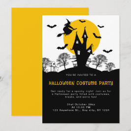 Witch Haunted House Orange & Black Halloween fest Inbjudningar
