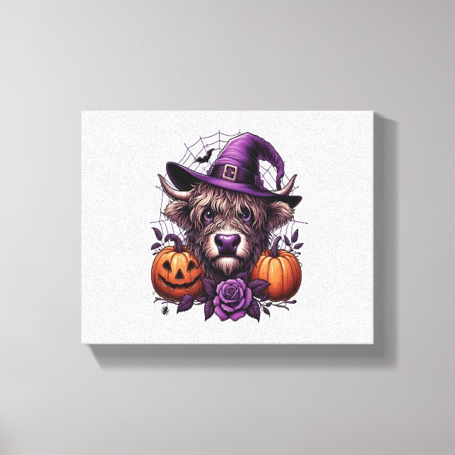 Witch Highland Halloween Cow Canvastryck (Framsida)