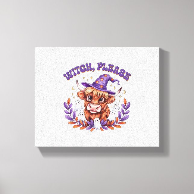 Witch, Höland Cow Halloween Canvastryck (Framsida)