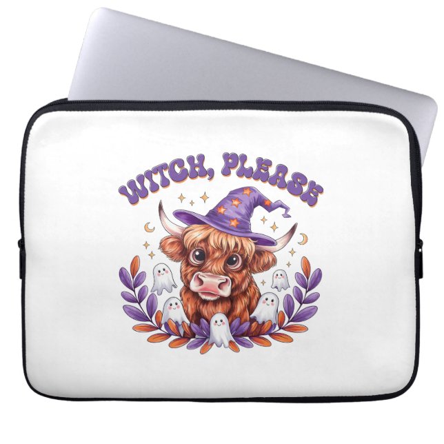 Witch, Höland Cow Halloween Laptop Fodral (Framsidan)
