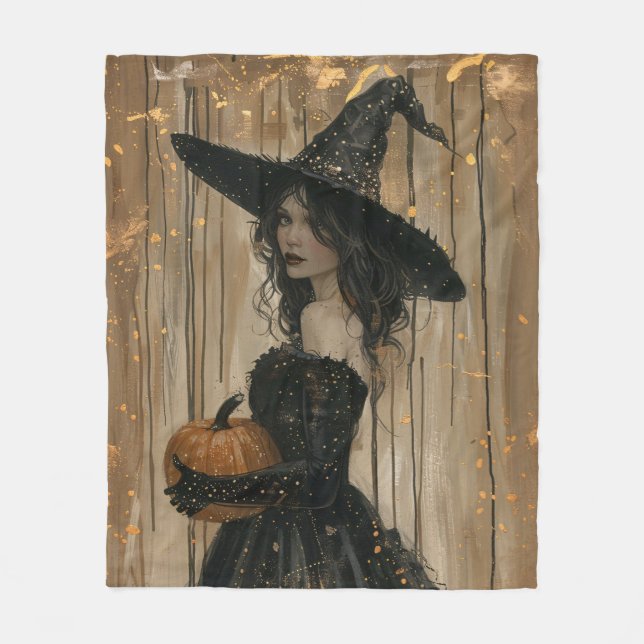 Witch Holding a Pumpkin Fleecefilt (Framsidan)