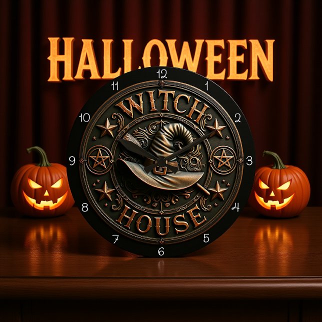 Witch House Spooky Halloween Stor Klocka (Skapare uppladdad)