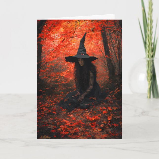 Witch i en Crimson Forest Halloween Helgkort (Framsida)