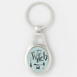 Witch Illustrative old world nature Ovalt Silverfärgad Nyckelring