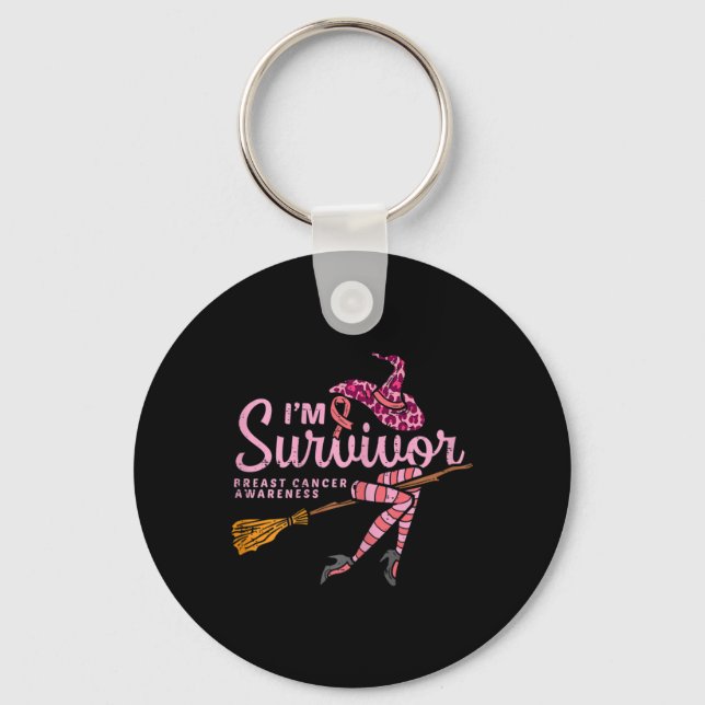 Witch Im A Survivor Halloween Breast Cancer Awaren Nyckelring (Framsida)