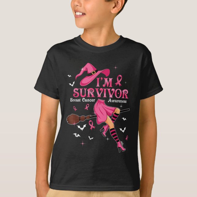 Witch Im A Survivor Halloween Breast Cancer Awaren T Shirt (Framsida)