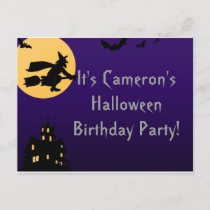 "Witch in flight at Midnight" - Halloween Birthday Inbjudningar
