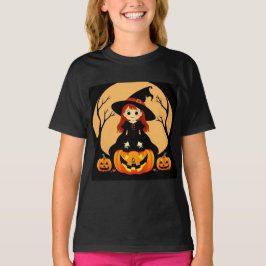 Witch in Halloween Setting med Pumpkins T Shirt