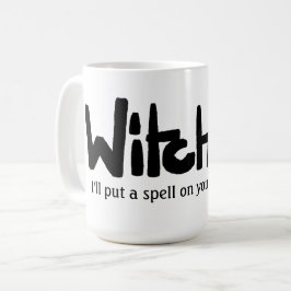Witch in hand-lettered black ink saying kaffemugg