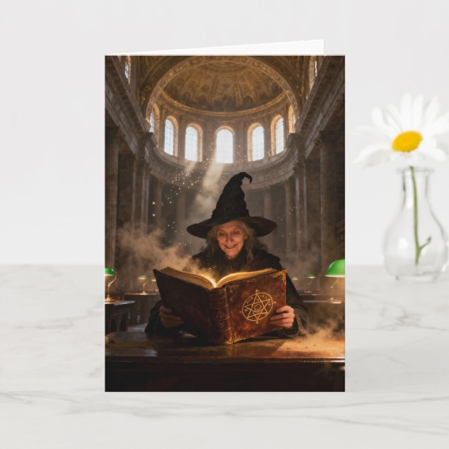 Witch in the Library Blank Inside All Occasions Kort (Liten växt)