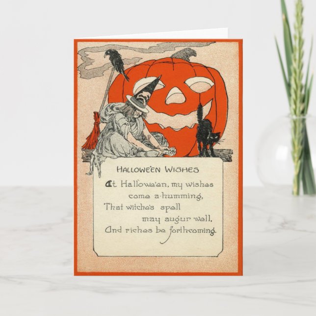 Witch Jack o lantern Black Cat Raven Kort (Framsida)