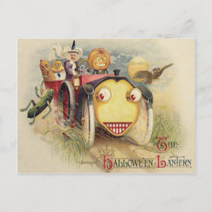 Witch Jack o lantern Car Uggla Full Moon Vykort