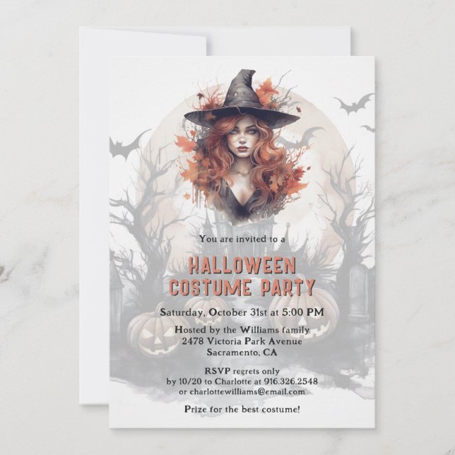 Witch Jack-O-Lanternor Halloween Costume Party Inbjudningar (Framsida)