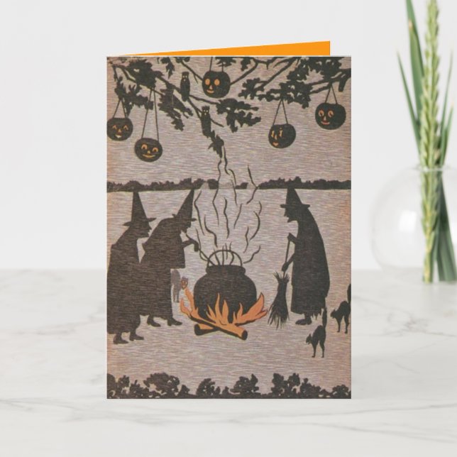 Witch Jack O'Lantern Cauldron Uggla Kort (Framsida)