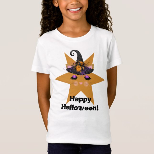 Witch Kattunge Ansikte på Star Halloween T Shirt (Framsida)