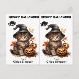 Witch Kattunge School Party Halloween Card Vykort