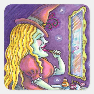 WITCH LIPSTICK, PARFYM & NAGEL POSH, FUNNY CUTE FYRKANTIGT KLISTERMÄRKE