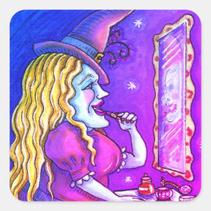 WITCH LIPSTICK, PARFYM & NAGEL POSH, FUNNY CUTE FYRKANTIGT KLISTERMÄRKE