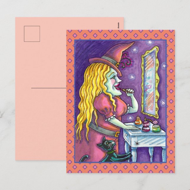 WITCH LIPSTICK, PARFYM & NAGEL POSH, FUNNY CUTE HELG VYKORT (Fram/baksida)